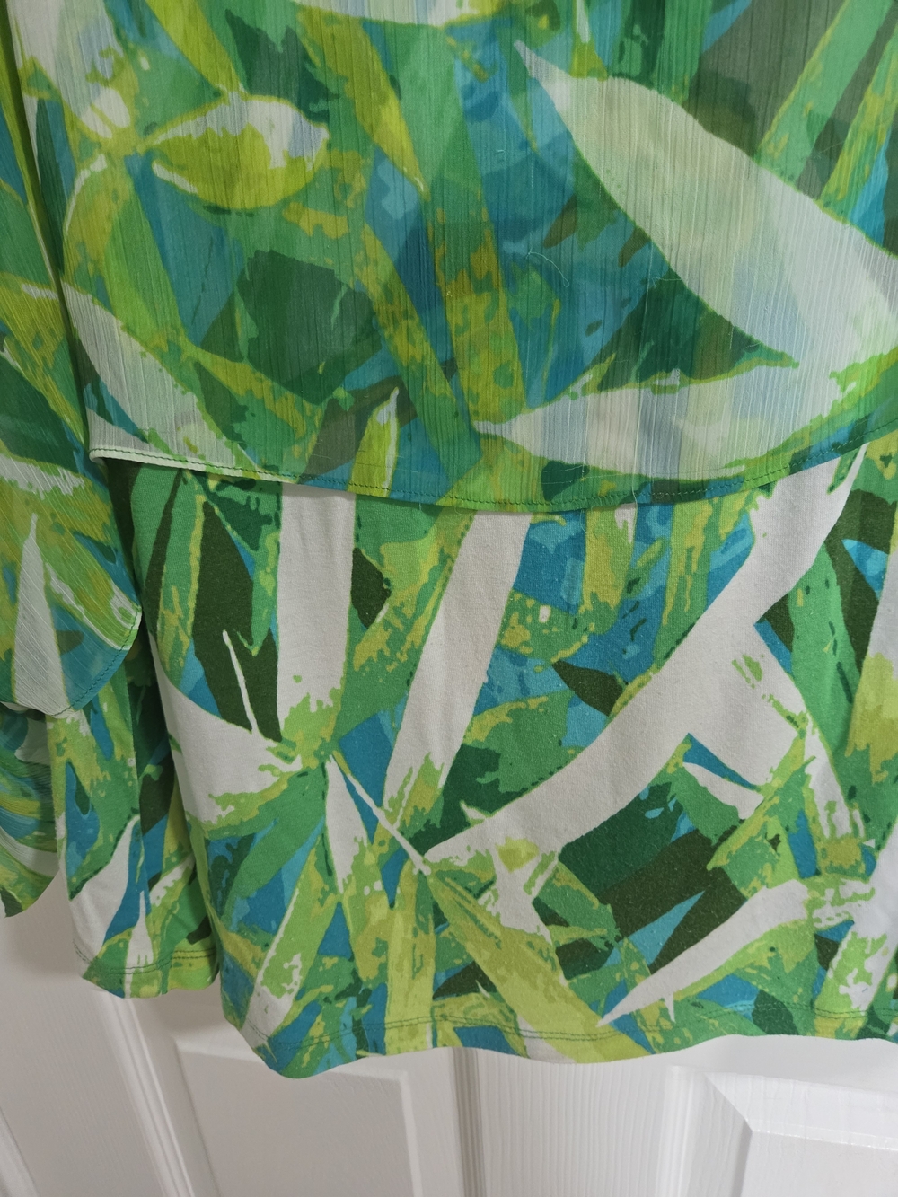 Ruby Rd. Green and Aqua Abstract Leaf Blouse - Picture 3 of 6